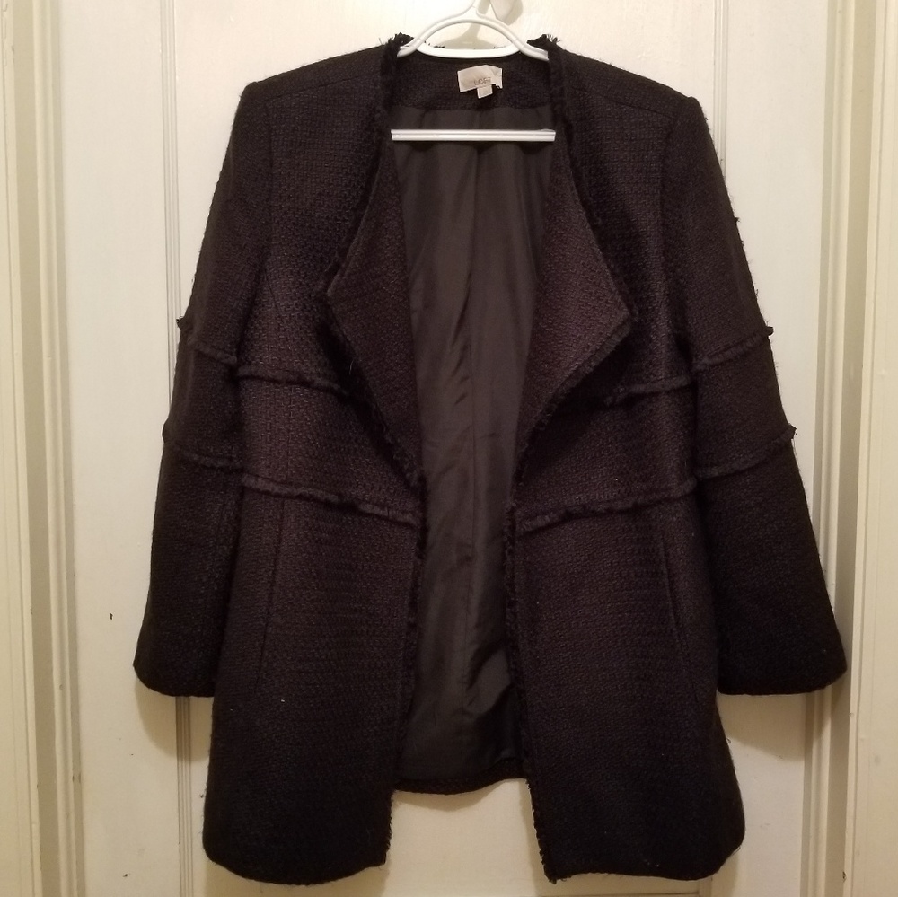 Black Twill Open Front Coat w/Pockets